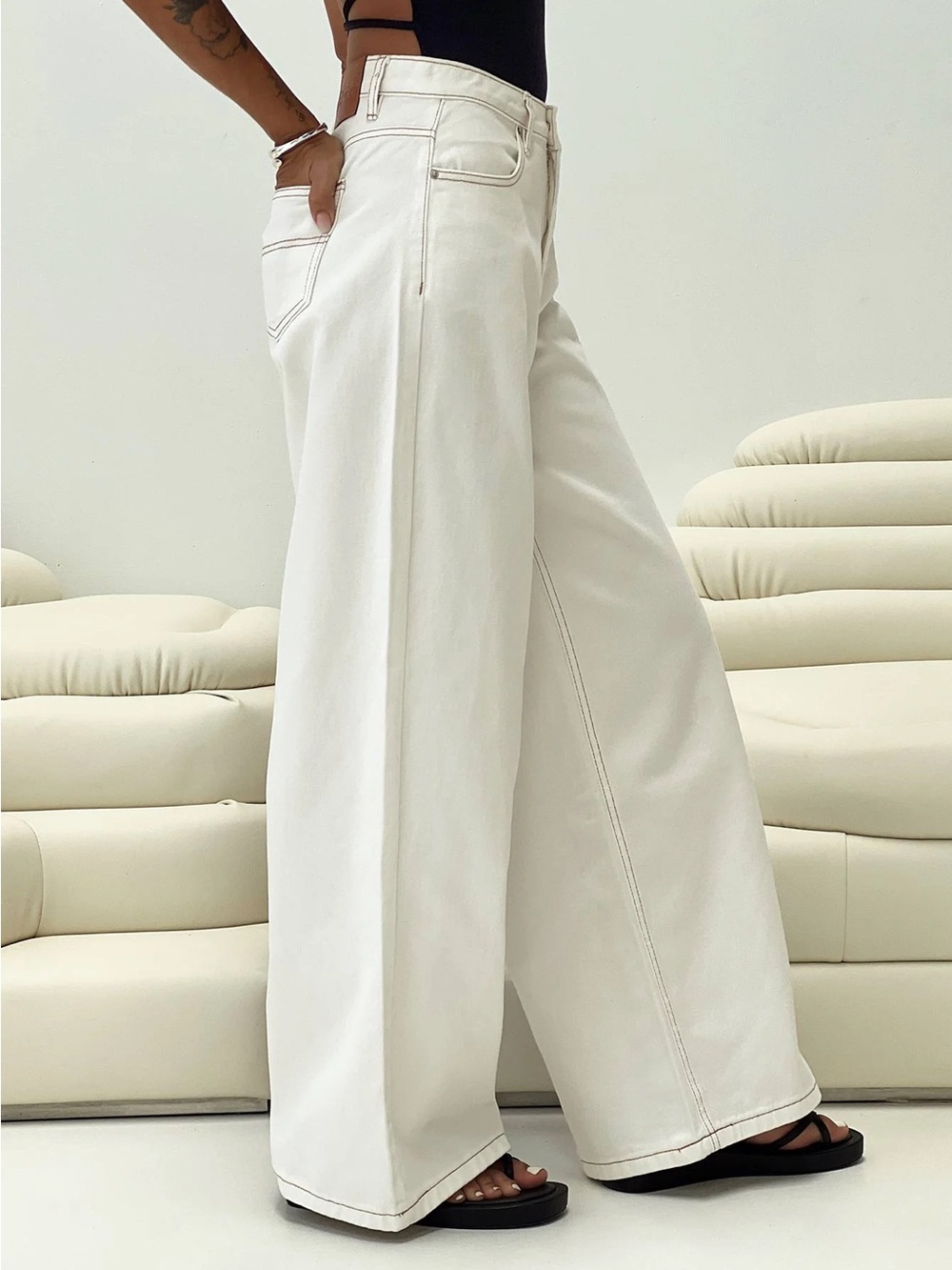 Princess Polly Naylor Mid Rise Wide Leg Jeans Denim Cream